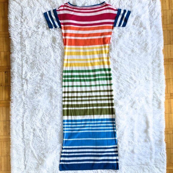 ✨SUMMER SALE✨ Rainbow Stripped Maxi T-Shirt Dress - Medium - Picture 2 of 6